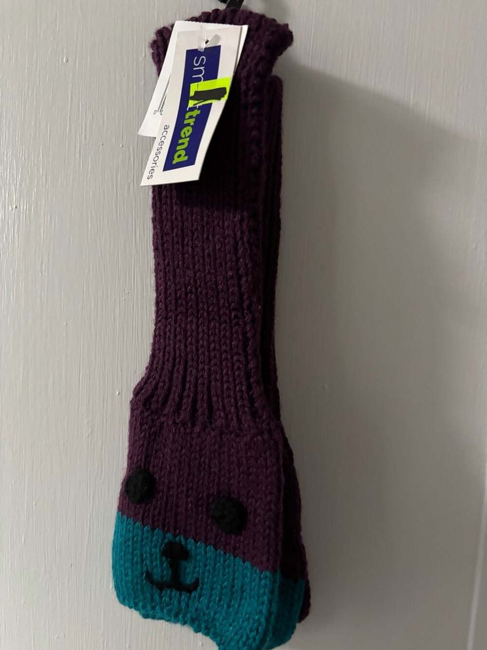 Smittrend Accessories Purple and Teal Animal Face Knit Fingerless Gloves
